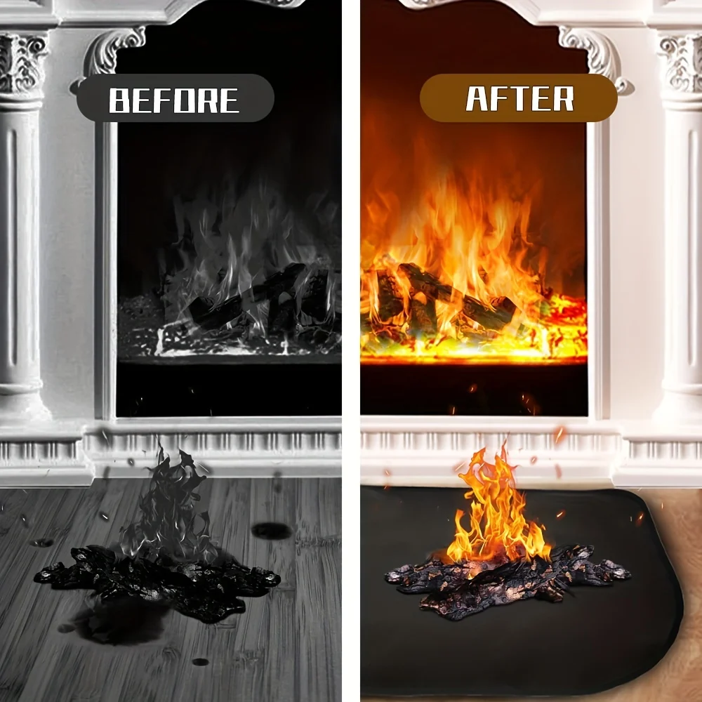 

1pcs Fireplace Mat Flame Retardant High Temperature Resistant Fireproof Fireplace Mat Dust Proof Rounded Corner Mantelpiece
