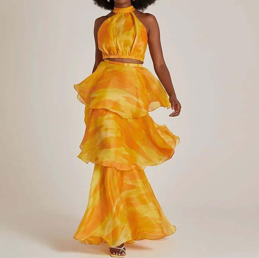 여성용 레인보우 프린트 민소매 허리 버블 케이크 원피스, 정장 롱 루즈 맥시, 여름 패션 의류