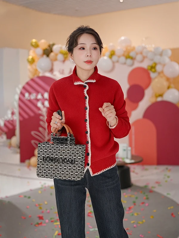 

Thiened Soft Knitted Sweater Coat Women's Casual Sle Stand Collar Color Blo Design Long Sve Breathable Outerwear