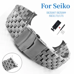 Curved End Link Watch Band 20mm 22mm for Seiko SKX007 SKX009 SKX173 SKX175 Wristband Solid Stainless Steel Strap Replacement