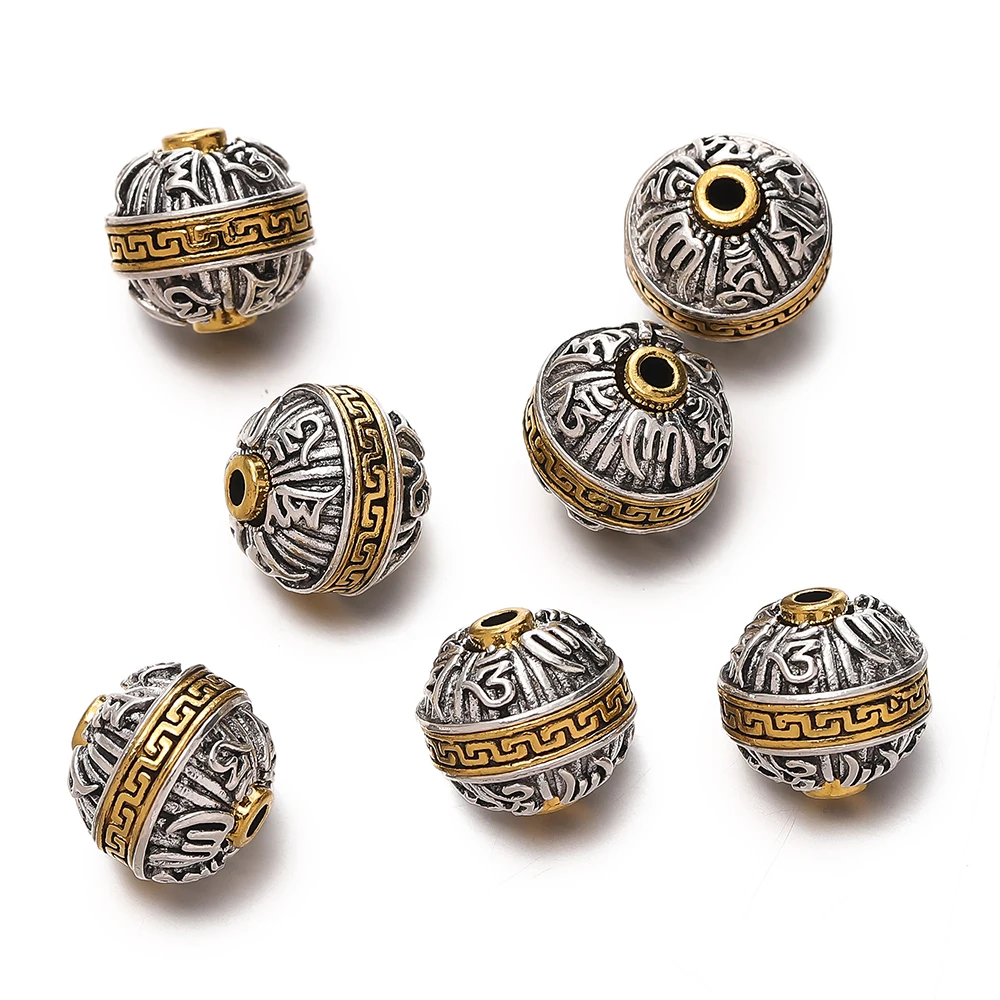5 teile/los Runde Zylinder Nepalesischen Buddhistischen Tibetischen Silber/Gold Farbe Metall Lose Perlen Für Schmuck Machen DIY Armband