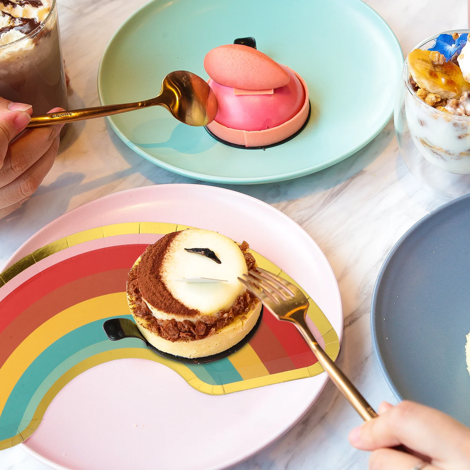 

1Set Rainbow Paper Plates Cups Disposable Tableware Kit Colorful Party Dinnerware Supplies for Home Use Party Tableware