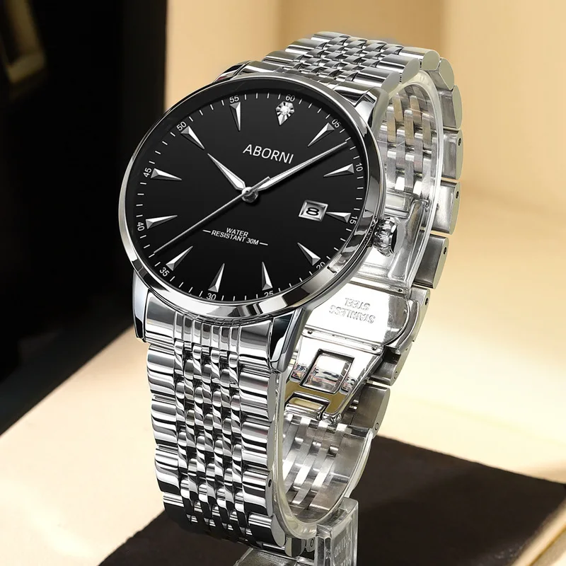 

ABORNI 8626 Роскошные брендовые мужские часы, роскошные кварцевые водонепроницаемые часы с датой и указателем, светящиеся часы из нержавеющей стали для мужчин Reloj