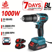 ONEVAN 1000W Brushless Electric Impact Drill 25+3 Torque 3 in 1 Cordless Screwdriver Power Tools For Makita Battery Pin