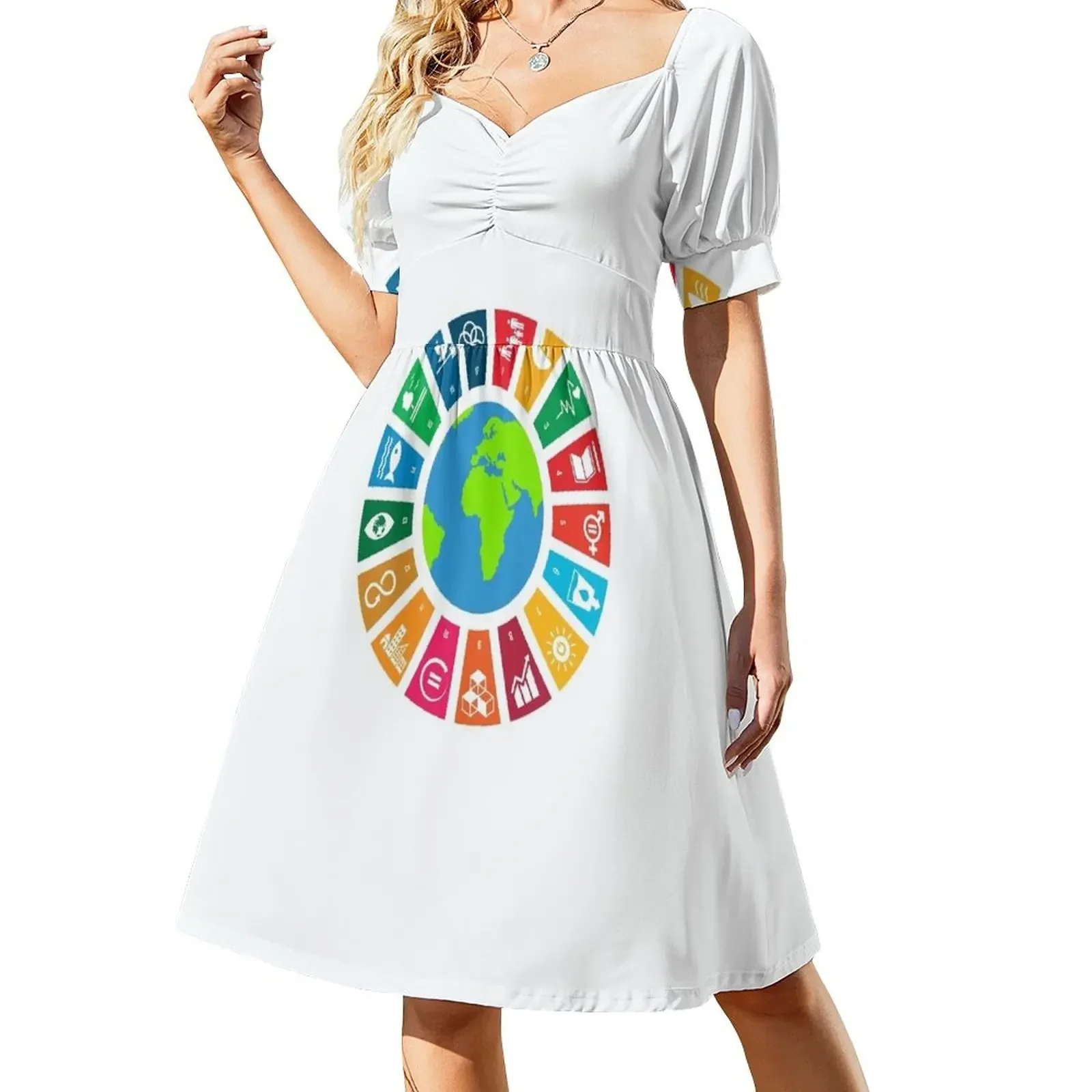 

UN SDGs UN Global Goals Logo United Nations Sustainable Development Goals 2030 Short-Sleeved Dress dress for woman Long dress