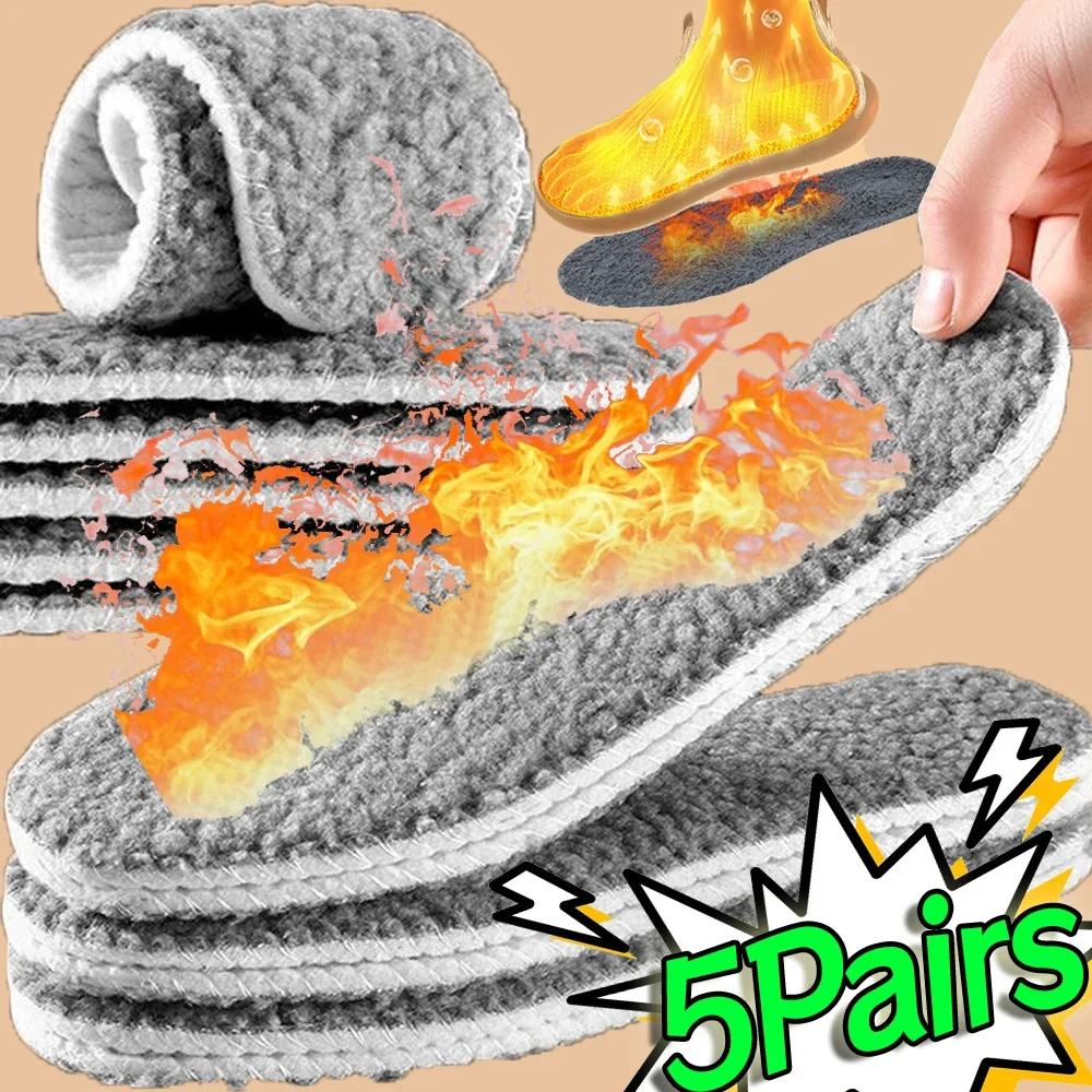 Thermal Thicken Plush Insole Wool Warm Memory Foam for Unisex Sports Shoes Pad Soft Chill-proof Self-heating Absorbent Shoe Pads