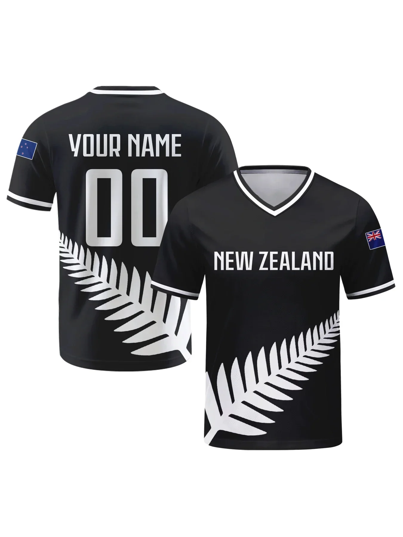 New Zealand Football Jersey Customizable with Name and Number, V-Neck, National Team Football Shirt for Men, Youth, and Women