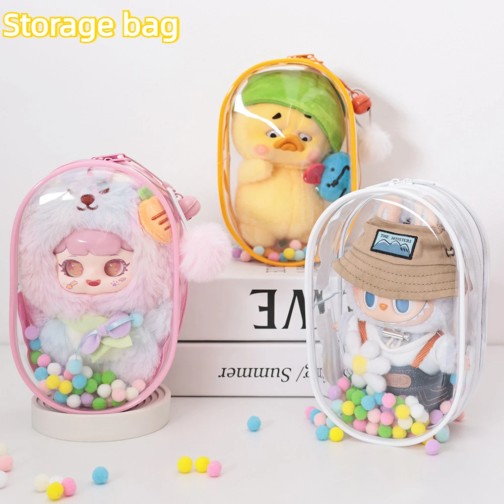 For Labubu Protect Case Sitting Party 18cm Cotton Doll Shoulder Pain Bag PVC Storage Bag Labubu Walk Bag Dustproof