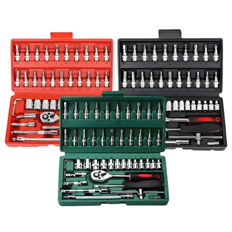 46pc Drive Socket Set Car Repair Tool Kit Ratchet Torque Wrench Combo Mechanic Tool Kits Portable Mechanics Hand Tool Set