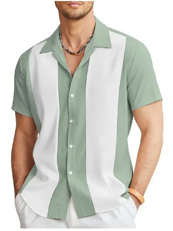 

Мужской универсальный топ с полосатым принтом и коротким рукавом, приталенная рубашка из полиэстера с принтом, повседневный пляжный кардиган стандартной длины с открытым передом