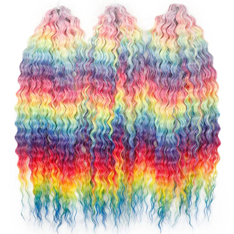 LOVE ME 22 Zoll 300g/3 Stück Ariel Curl Haar Wasserwellen Twist Crochet Haar Synthetische Ombre Regenbogenfarben Flechthaarverlängerungen – Detail 7