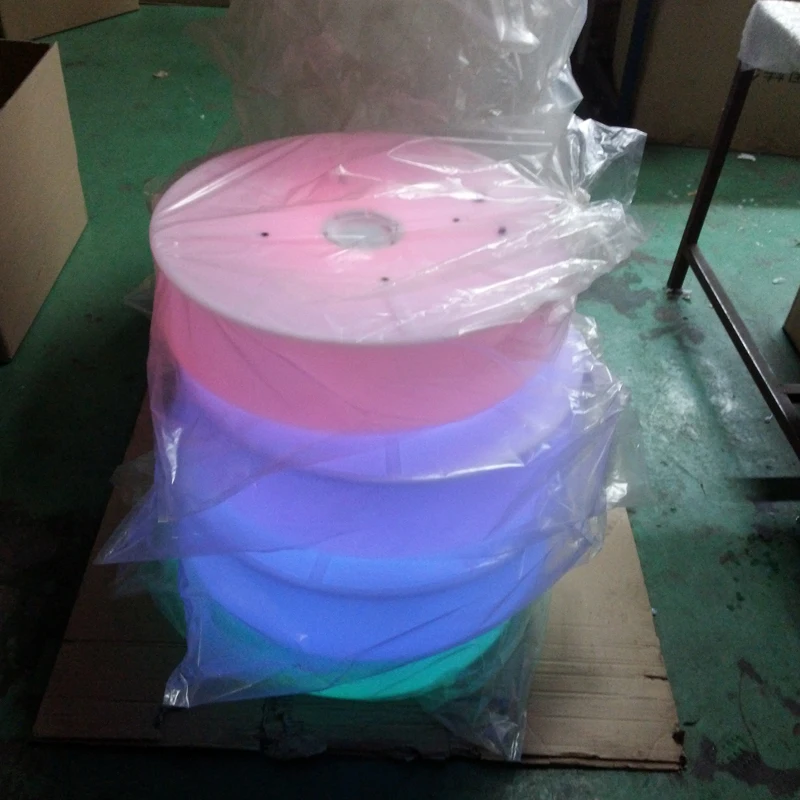 LED Round Tabletop D60x16cm Remote Control Waterproof Rechargeable Bar Furniture White Plastic Luminous Desk Riq-T16