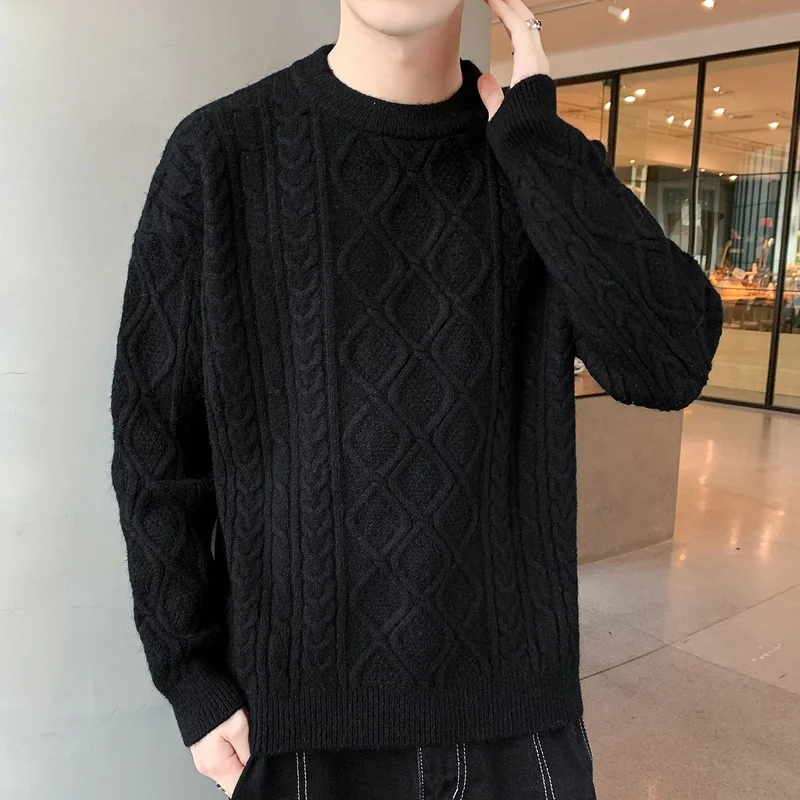 

Мужской вязаный свитер с круглым вырезом, повседневный, свободного кроя, с длинными рукавами, утепленный, зимний, базовый слой, молодежный, модный