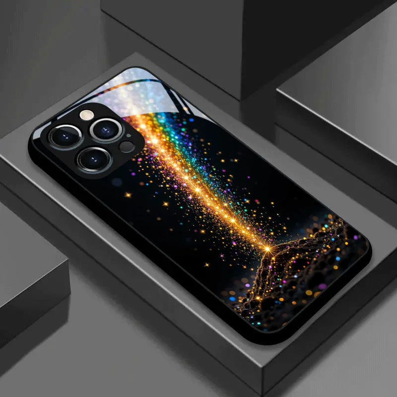 Rainbow-colored, shiny desert-patterned electroplated glass phone case, suitable for iPhone 17/16/15/14/13/12/11, etc.