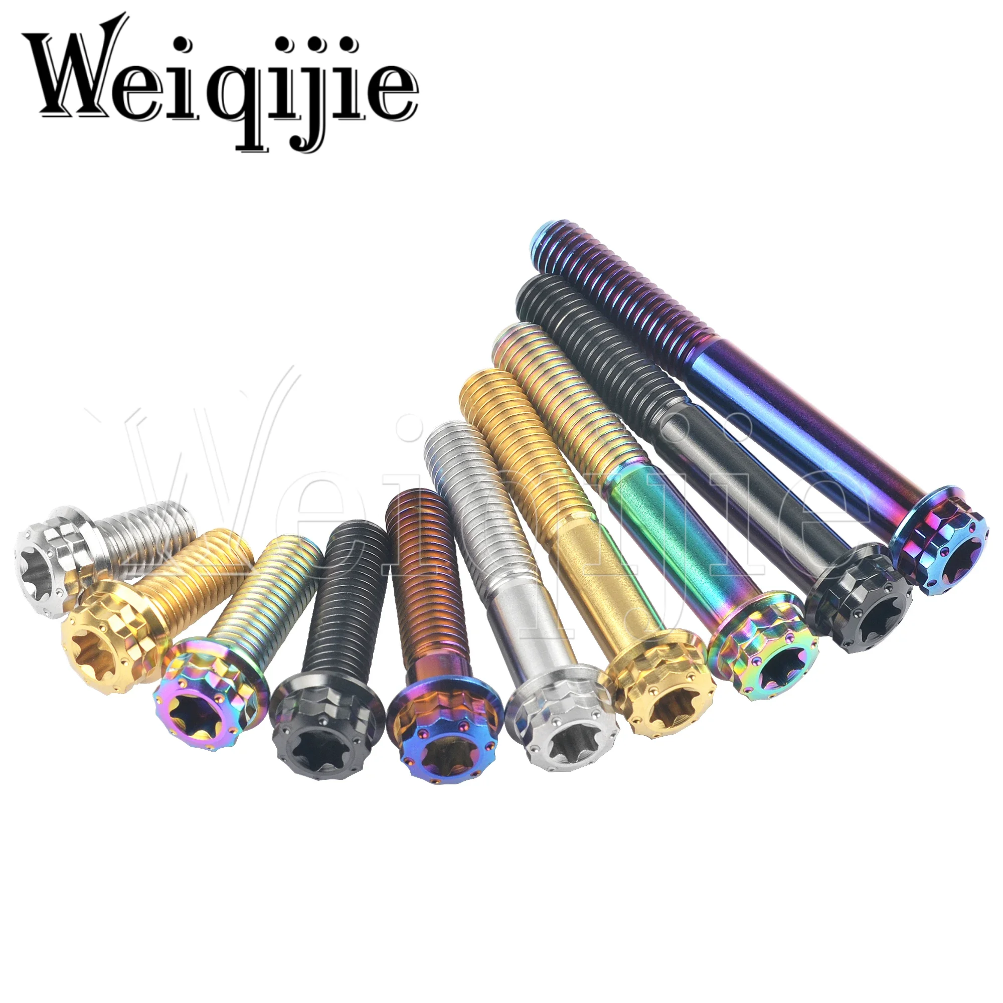 Weiqijie-pernos de titanio M8x15-80mm, paso de 1,25mm, cabeza de brida de 12 puntos, tornillos Torx 40 para reequipamiento de calibre de motocicleta