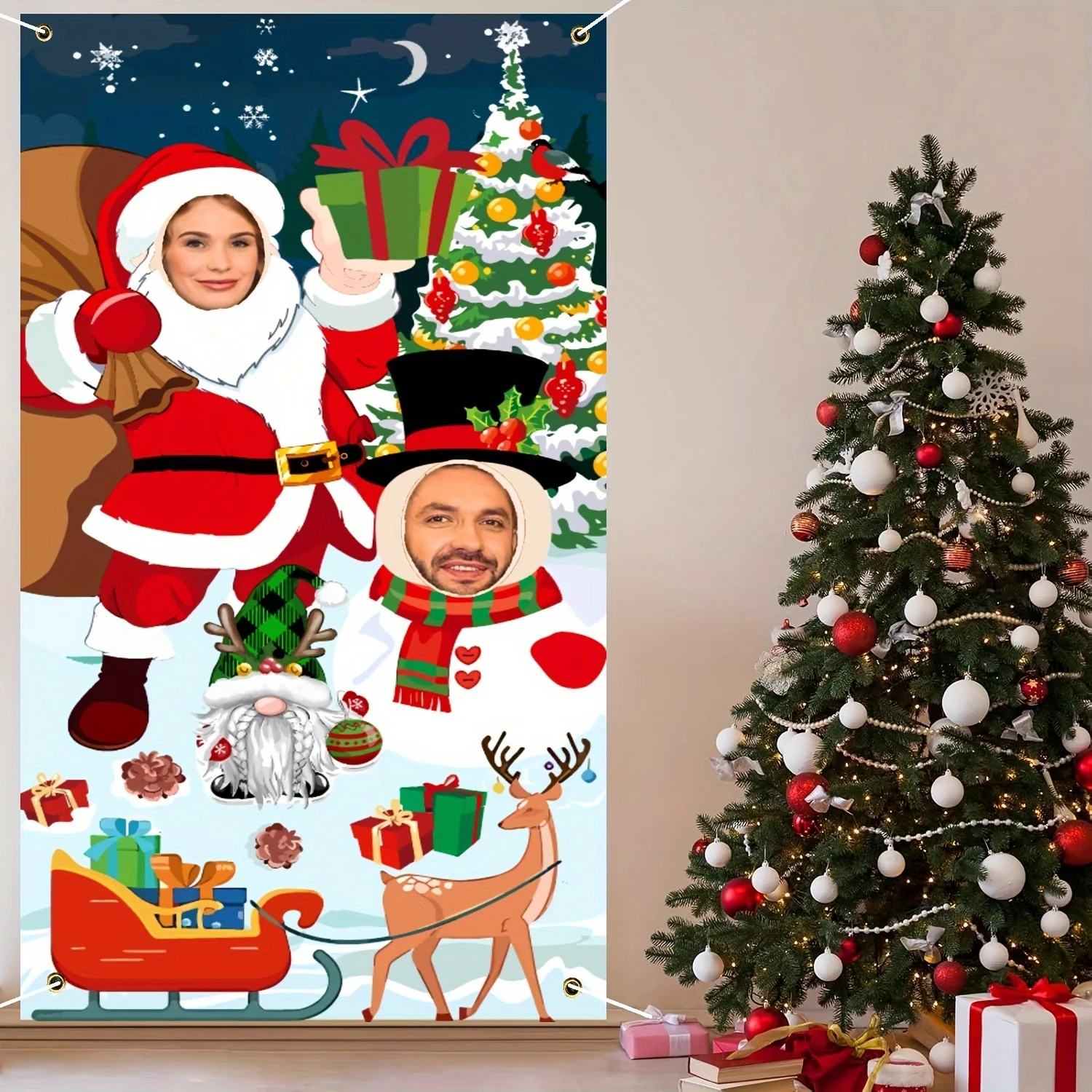 

Рождественский реквизит для фотобудки, баннер Санта-Клауса, снеговика, фон для увеличения лица, реквизит