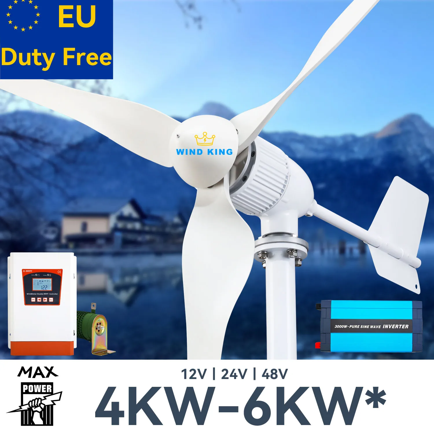 

【Higher Power】 6000W WindTurbine High Efficiency Windmill With MPPTCharger/Hybrid Solar System, For Home Use 3 Blades Horizontal