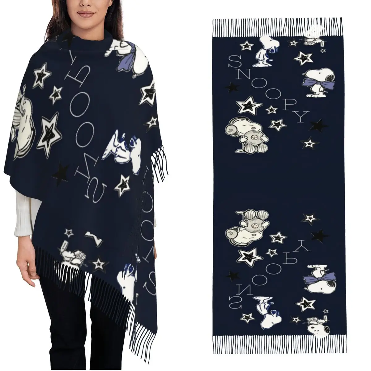

Women's Scarf with Tassel Snoopys Cartoon Dog Long Winter Fall Shawl and Wrap Daily Wear Cashmere Scarf