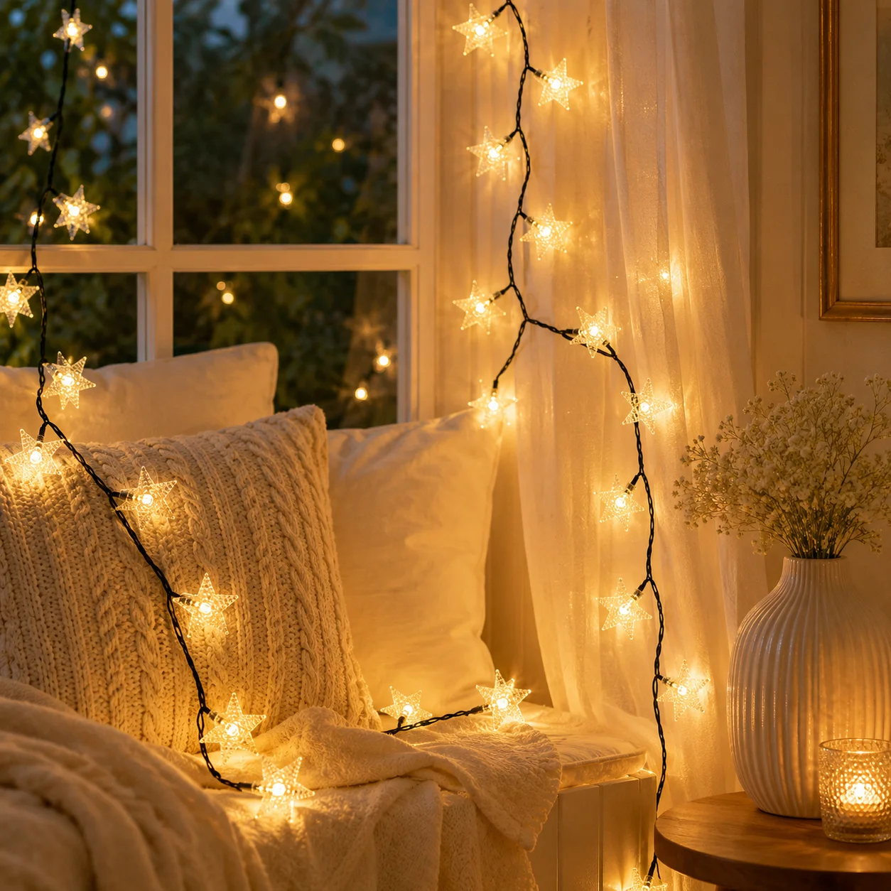 USB Star String Lights Five-Point Fairy Lights 5/7/12M 20/50/100LED 8 Modes Warm Multicolor for Bedroom Curtain Christmas Decor