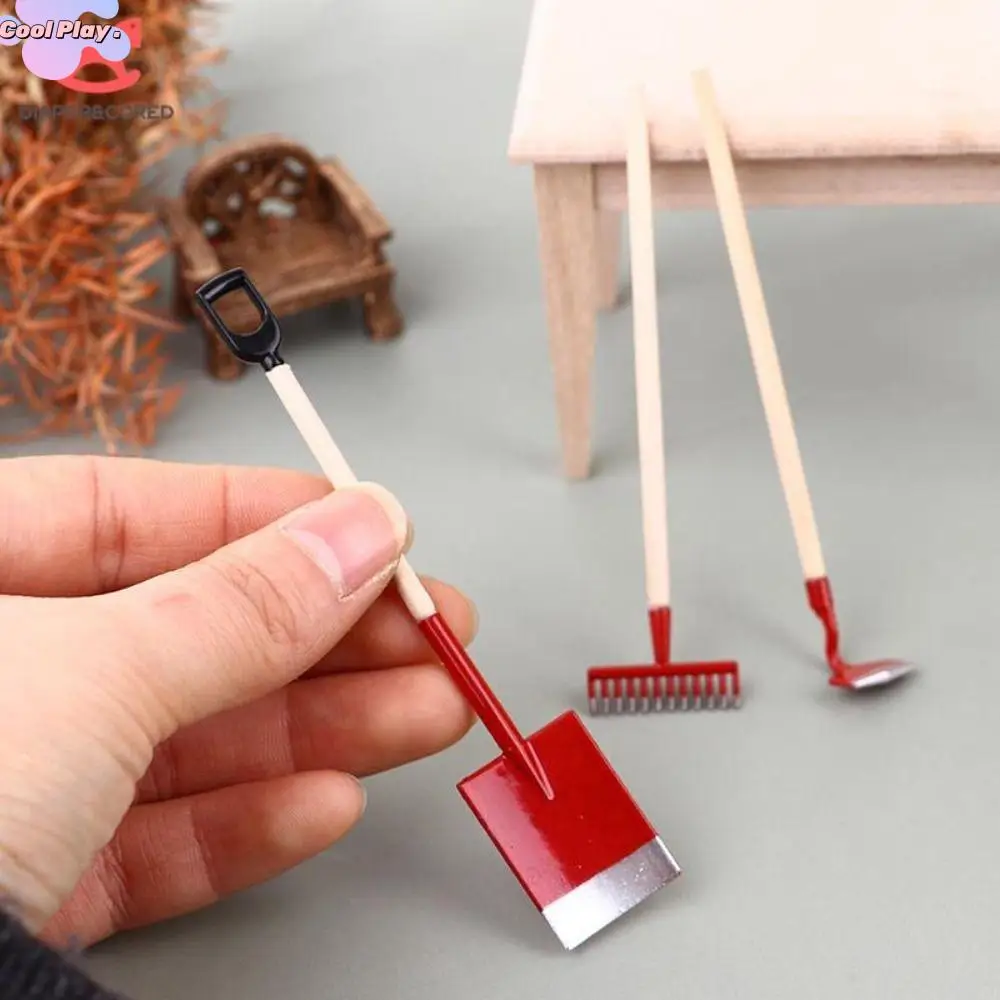 

3Pcs 1:12 Dollhouse Dollhouse Miniatures Gardening Shovel DIY Vintage Dollhouse Mini Shovel Rake Mini Green/black/red