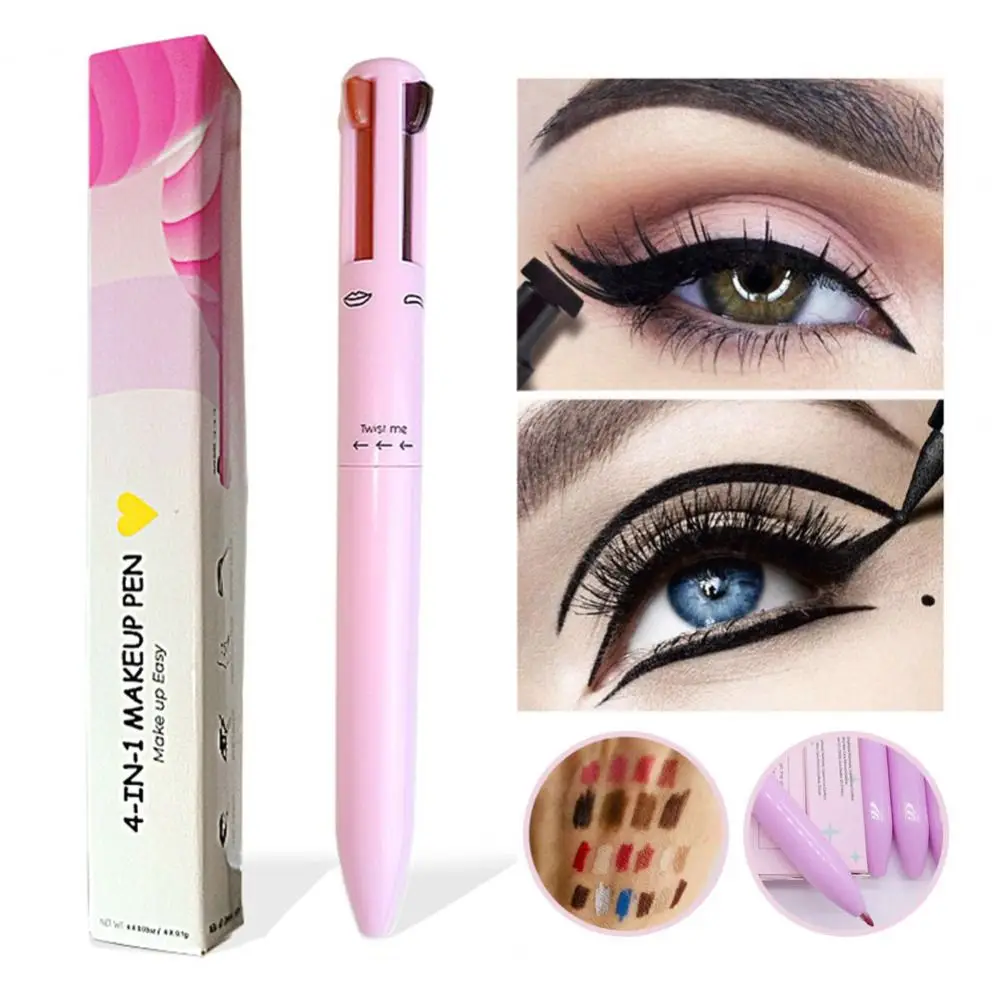 4 In 1 Makeup Pen Waterproof Eyebrow Pencil Long Lasting Easy Color Lip Liner Highlight Lying Silkworm Eyeliner Pen Makeup Tools