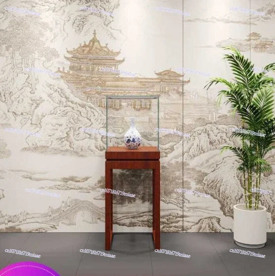 Solid Wood Retro Chinese Jewelry Jade Jewelry Display Cabinet Museum Cultural and Antique Display Cabinet Glass Jewelry Booth