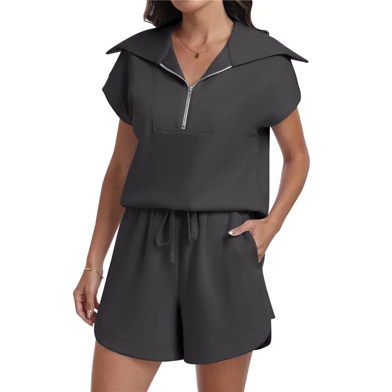 AOAO-Женские летние короткие наряды на молнии, спортивный костюм для отдыха, топы