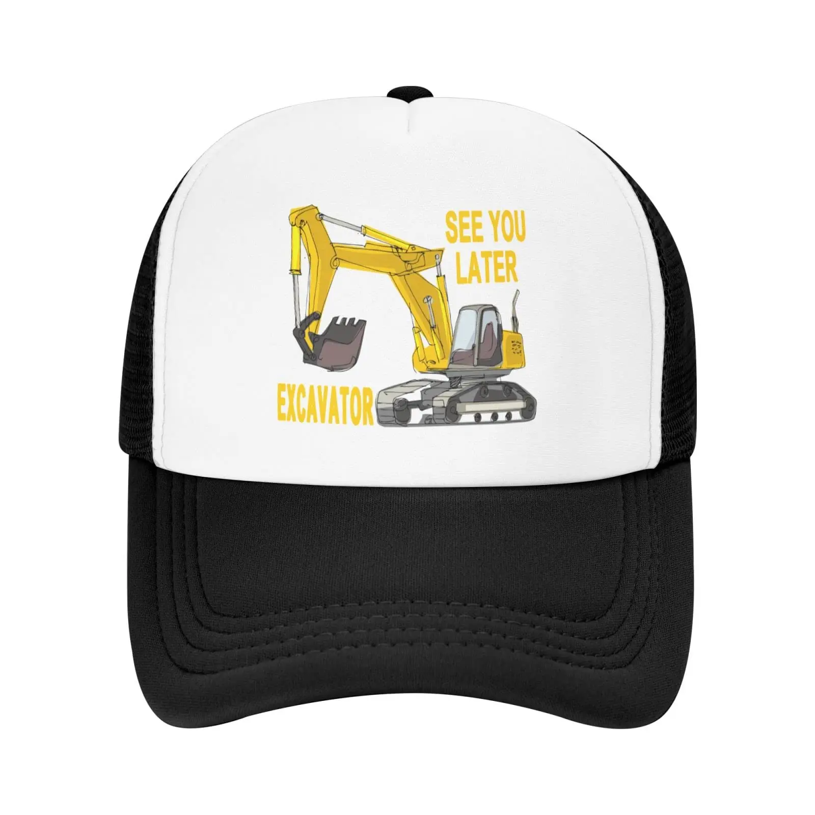 Boys' See You Later Excavator Trucker Hat, Digger Summer Baseball Cap for Kids Black