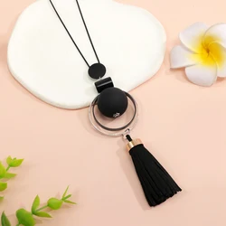 Boho Retro Long Sweater Necklace with Black Tassel Pendant for Women Fashion Jewelry