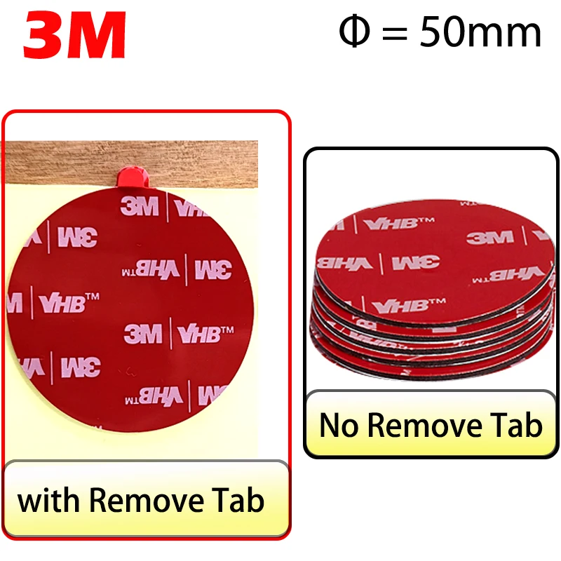 50 stuks Dimater = 50 mm, 1,1 mm dik, rond 3M VHB 5952 Heavy Duty dubbelzijdig klevende acrylschuimtape zwart