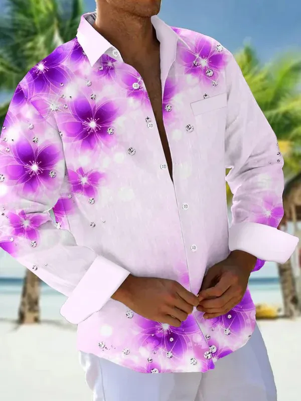 خمر الأزهار مجردة الرجال قميص 3D الطباعة للجنسين عارضة أزياء طويلة الأكمام قميص طية صدر السترة واحدة الصدر للجنسين الملابس #3