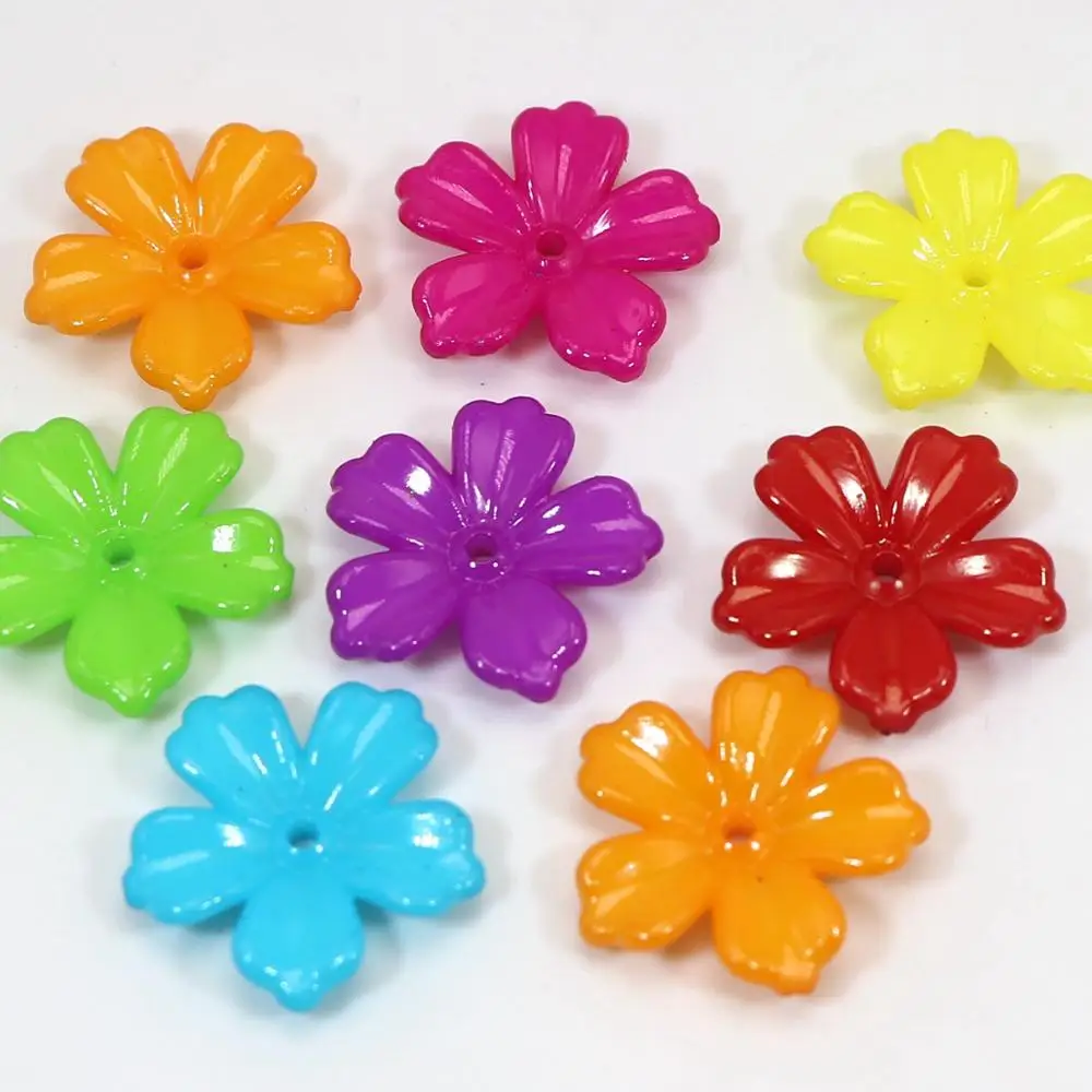 100 Mixed Bright Color Acrylic Flower Bead Caps 20mm Spacer Jewelry Craft DIY