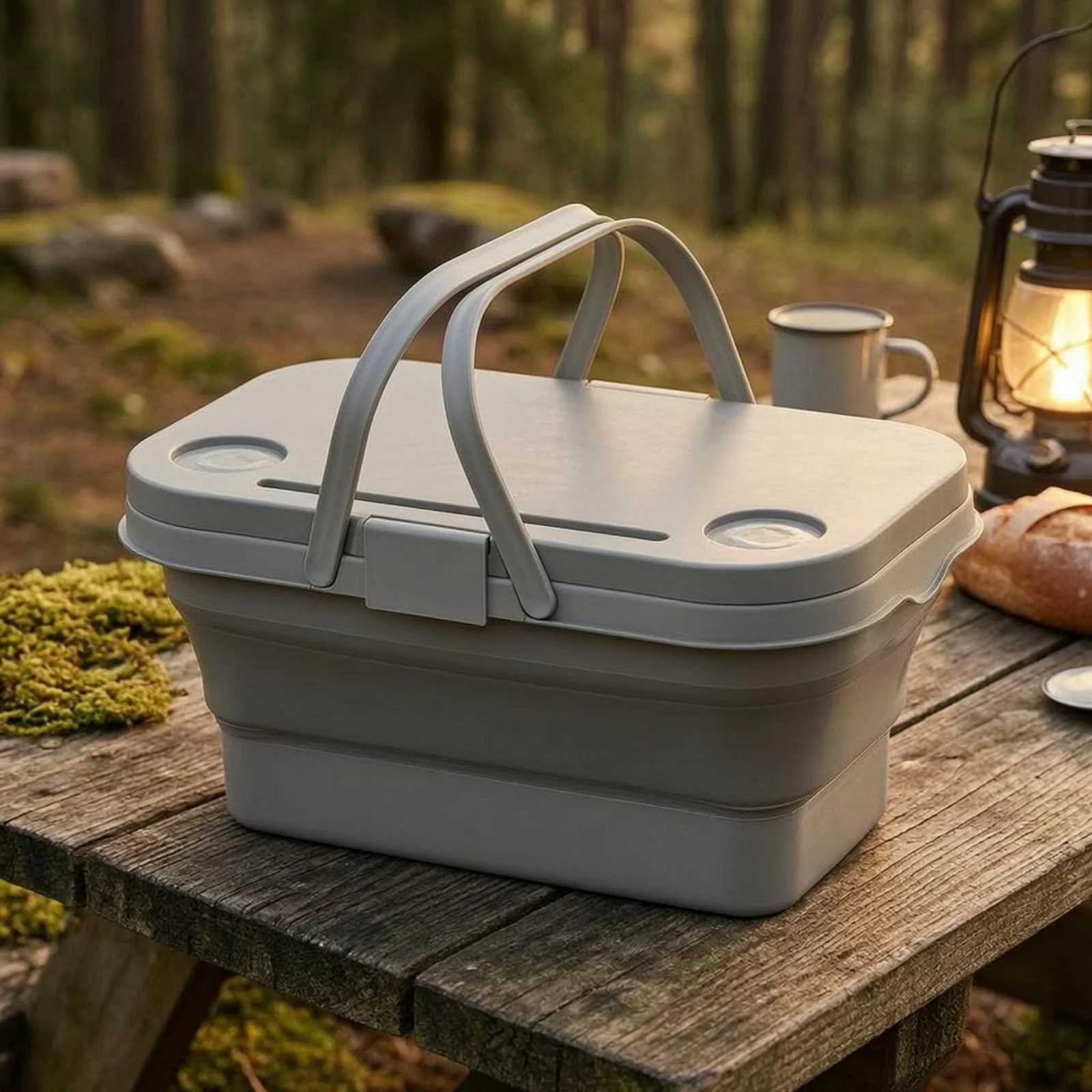 Portable Storage Tub Arched Handles Foldable Storage Basket for Picnics