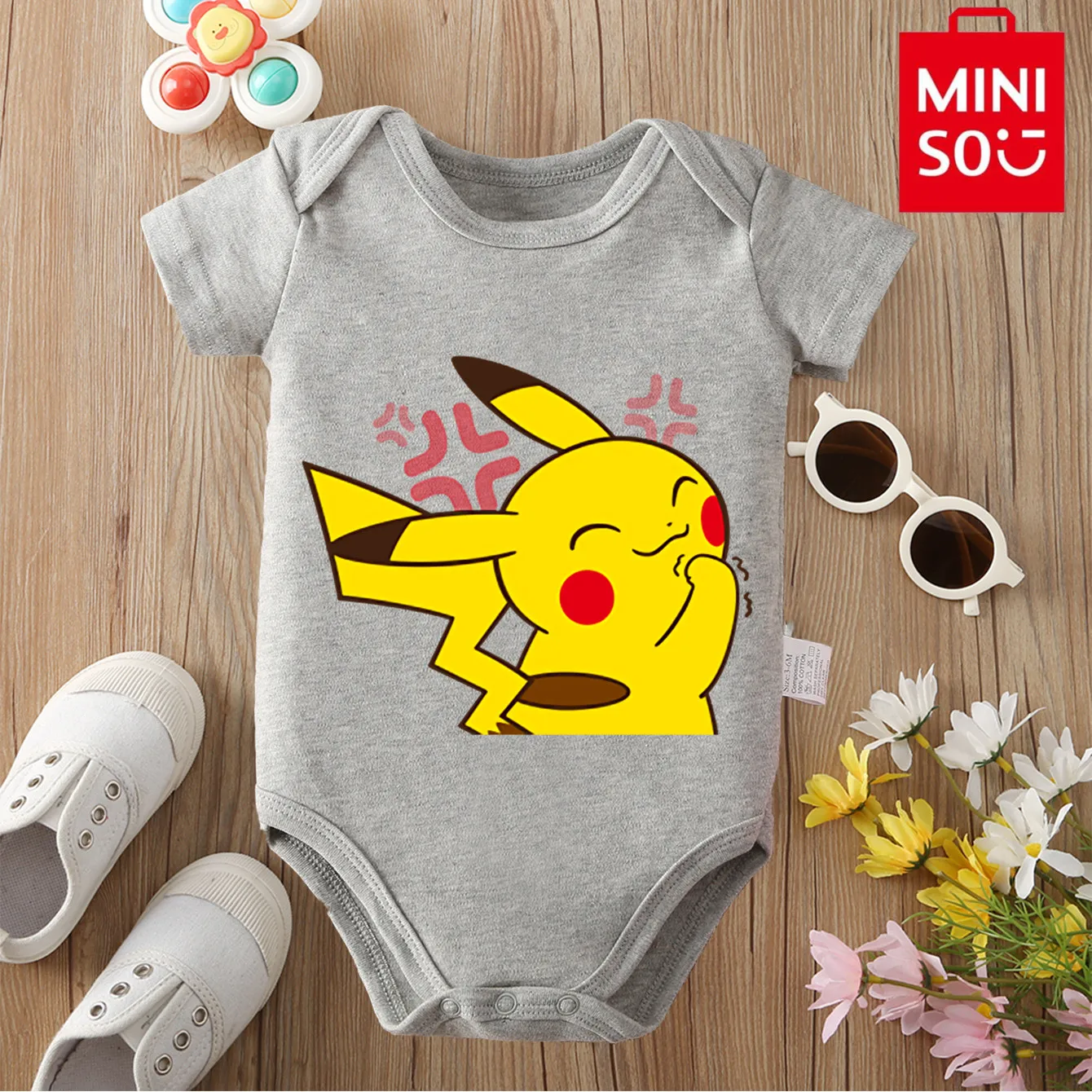 

MINISO Pocket Monster Pikachu 100% Cotton Cloths Cute Print Soft Bodysuit for Baby Onesie Jumpsuit for 0 To 12 Months Newborn