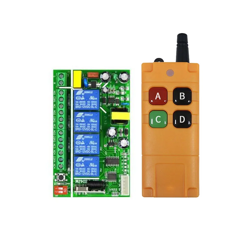 433MHZ Ndustrial AC 110V 220V 4CH RF Wireless Remote Control Switch Radio Receiver With 20-2000M Long Distance Remote controller