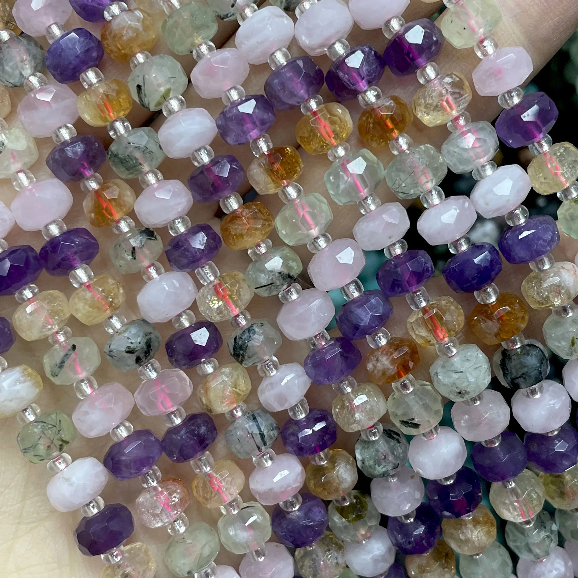 Natural Stone Faceted Wheel Quartz Amethyst Citrine Spacer Beads For Jewelry Making DIY Bracelet Necklace Accessories 6X8MM