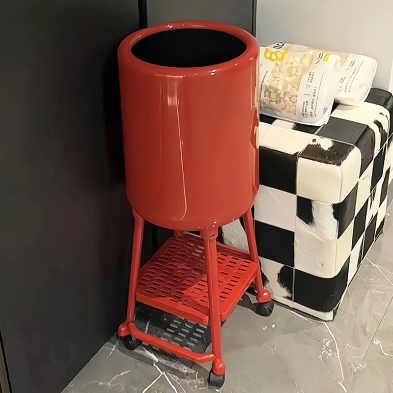 High-foot Trash Can Large Capacity Removable Waste Bins Bathroom Round Storage Garbage Can Kitchen Wastebasket with Wheels
