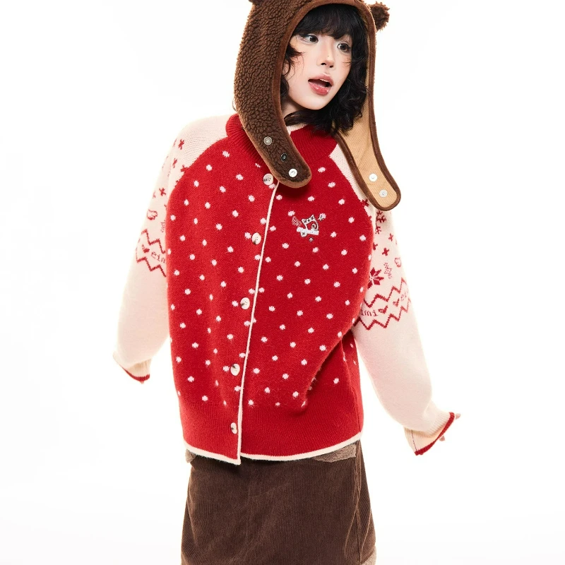 عيد الميلاد ندفة الثلج البولكا نقطة محبوك سترة المرأة 2025 شتاء جديد فضفاض رقيقة تنوعا جو سترة جاكيتات السيدات #2