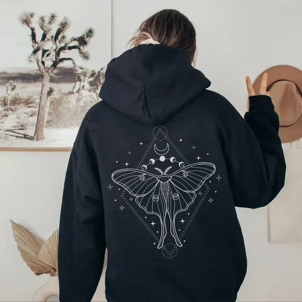 Moth Hoodie Luna Moth Sweatshirt Dark Academia Clothing Cottagecore Top Witchy Sweater Insect Tshirt Bug Goblincore Moon Phases