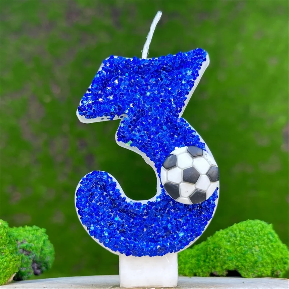 Creative Digital Candles Football Theme Birthday Cake Party Decorative Candles Blue Sequin Numbers 0-9 Candles Home Decoration