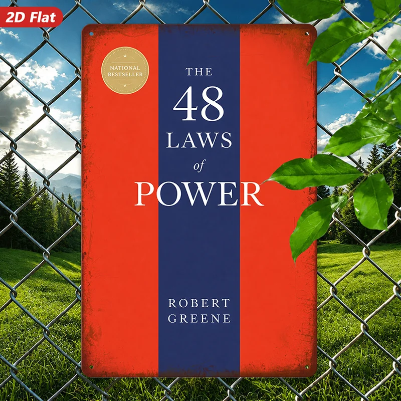 2D Flat, 1pc Metal Sign Wall Art, The 48 Laws of Power Book - Inspired Wall Art, Minimalist Design, Motivational Decor