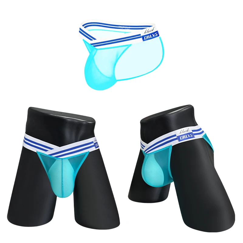 

2 шт. Мужские трусы с низкой посадкой из ледяного шелка, прозрачные, сексуальные, с U-образным выпуклым карманом, подтягивающие бедра, удобные, мягкие, треугольные трусы-слипы