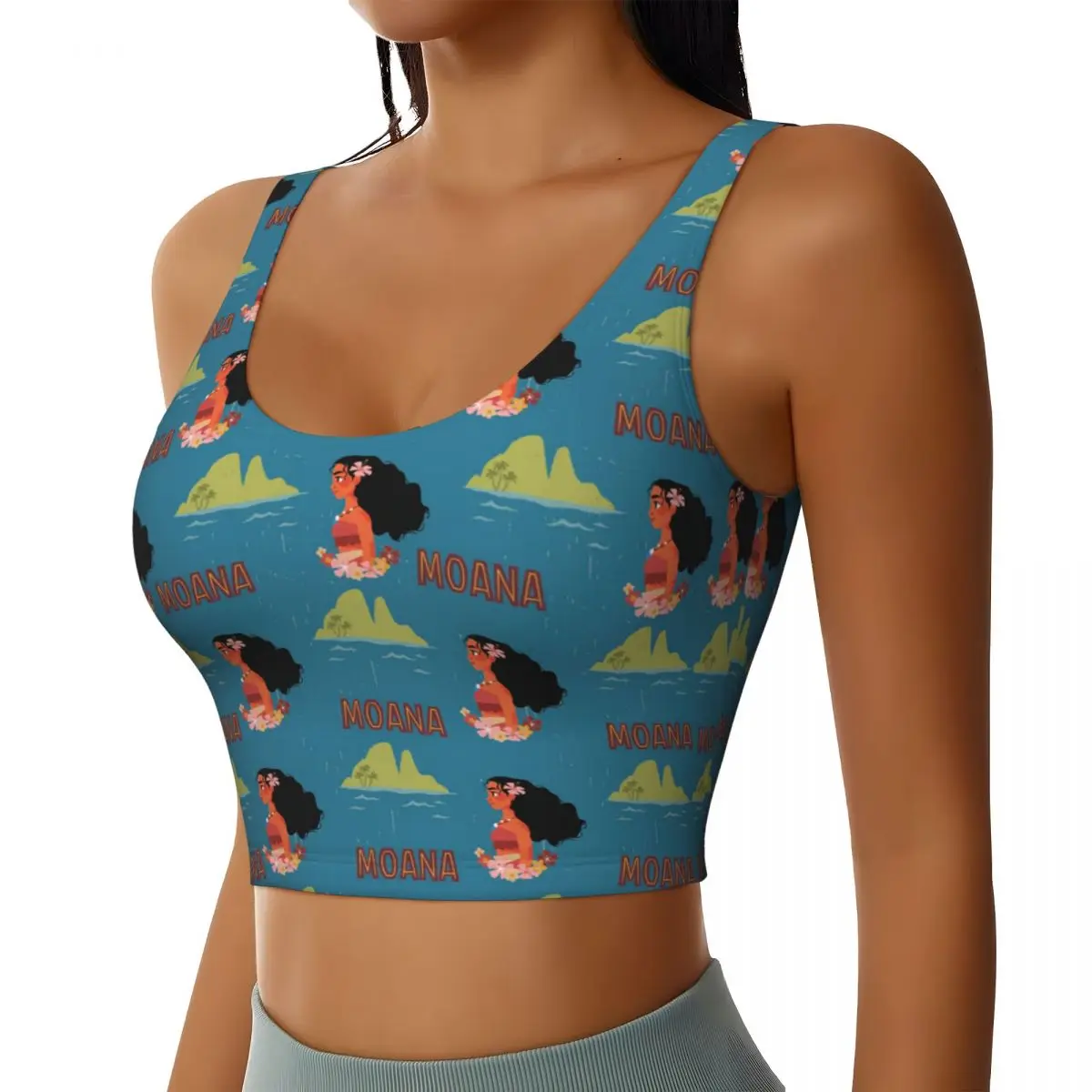 Custom High Impact Moana 2 Daughter Of The Sea Blue Sports Bra for Women Gym Workout Yoga Crop Top