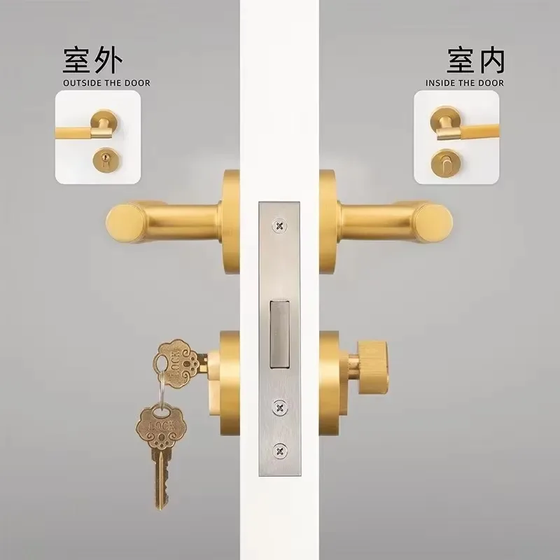Brass Door Handle Knurled Interior Privacy Gold Entrance Luxury with Lock Factory Direct Sales