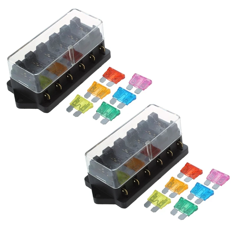 

2X 6 Way Fuse Holder Box Car Vehicle Circuit Blade Fuse Box Block + Free Fuse US