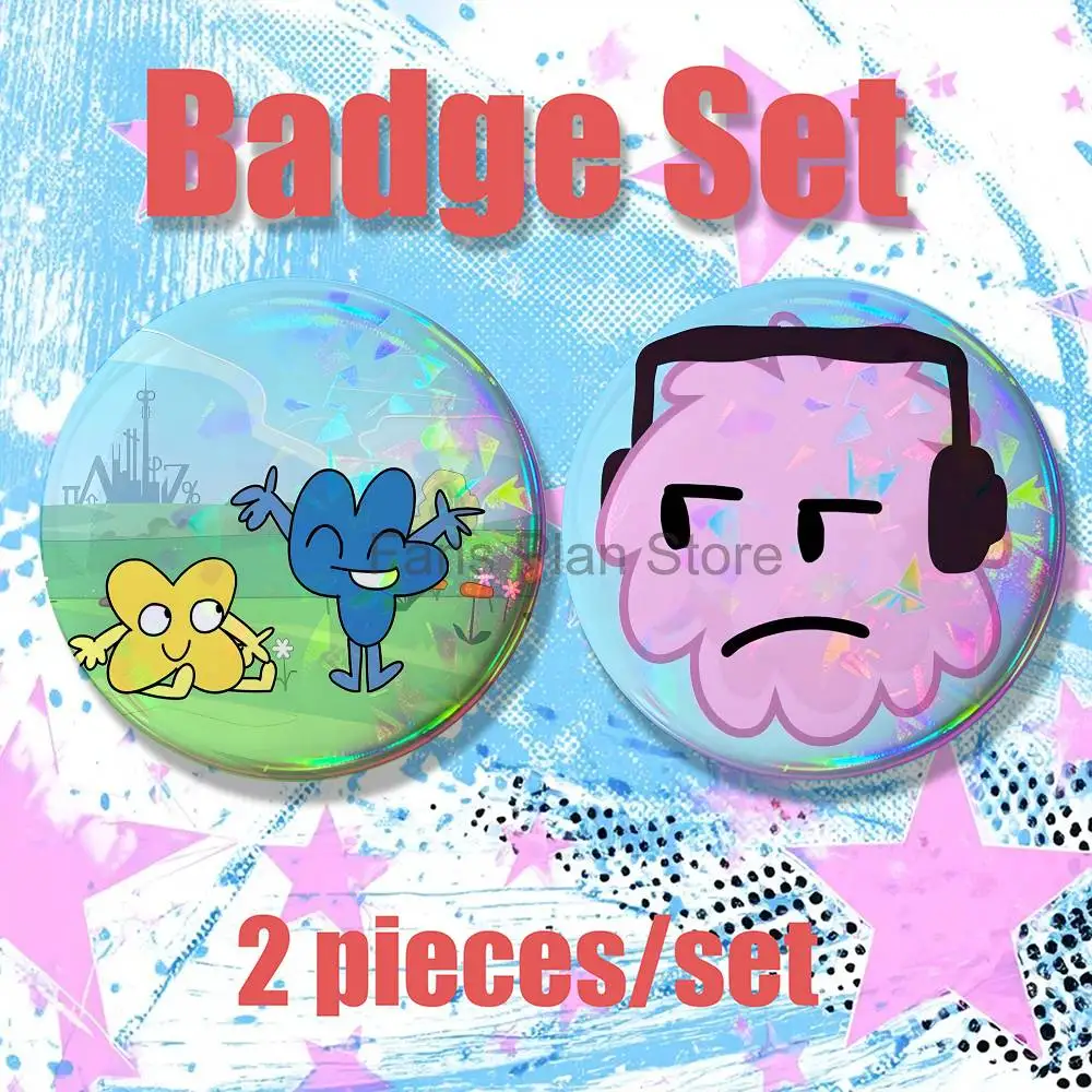 Bfdi B-Battle For Dream Island Brooches Backpack Accessories 25,32,44,58,75mm Round Enamel Pins 2-piece Set Cartoon Anime Badge