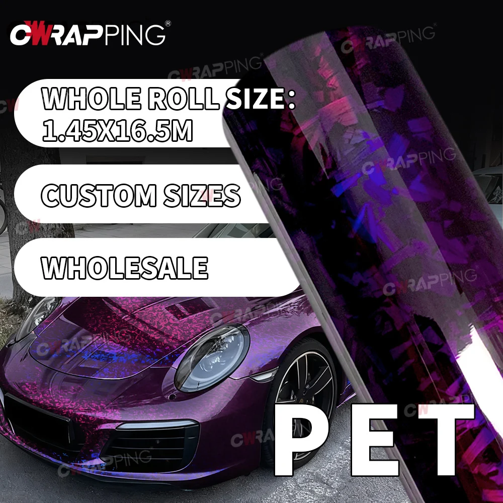 

Waterproof Forged Carbon Wrap Foil Car High-gloss Purple PET Motorcycle Adhesive Vinyl Wrapping Air Release 1.45M Sticker Fiber