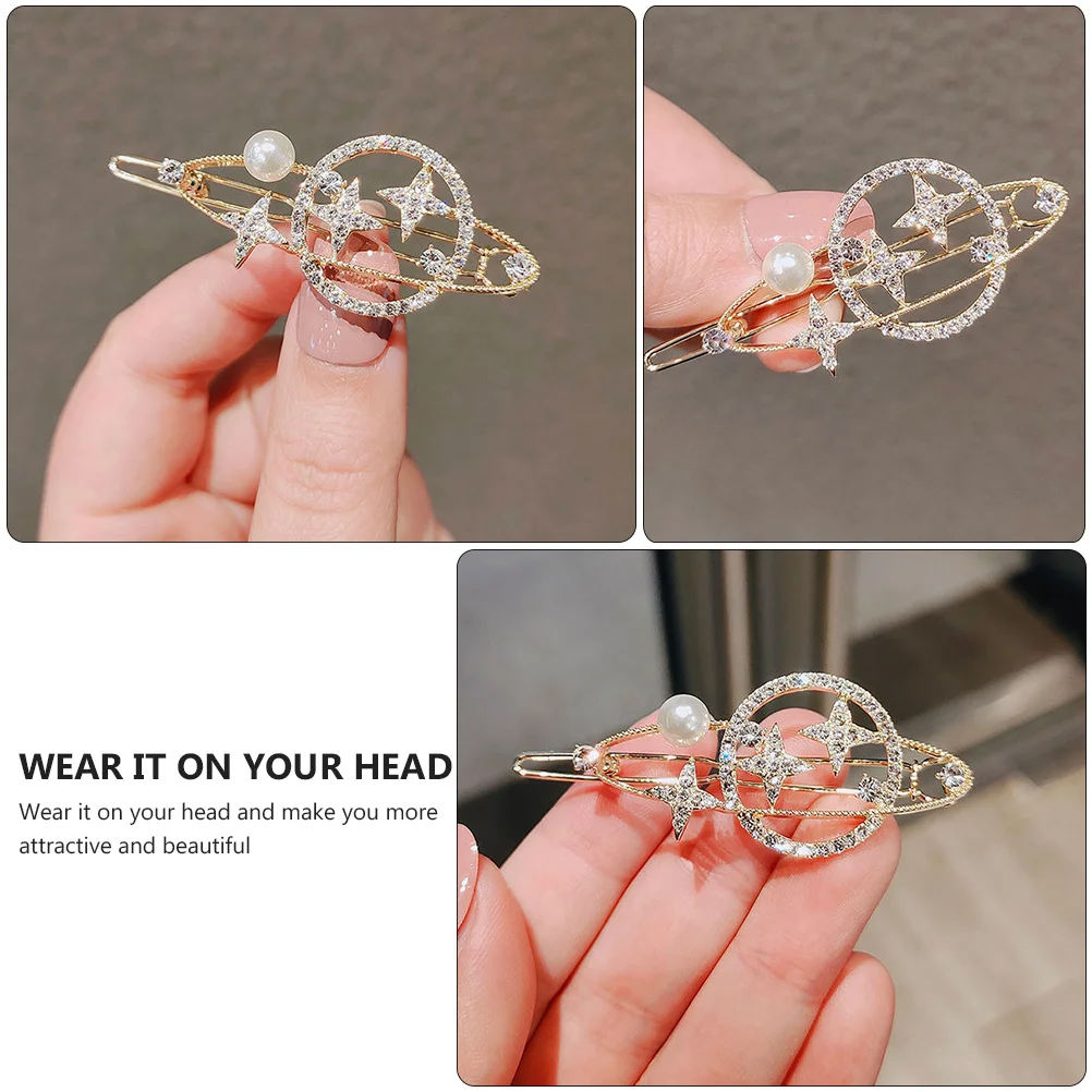 

2Pcs Hair Clip Hollow Planet Alloy Star Rhinestone Barrette Elegant Hairpin for Party Wedding Prom Girls Women Hair Accessories