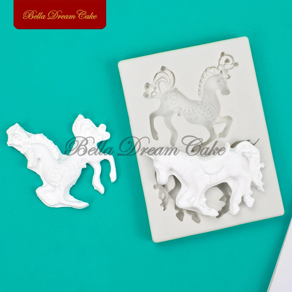 Carousel Silicone Mold Animals Horse Cupcake Topper Fondant Molds Candy Chocolate Gumpaste Mould Cake Decorating Tools Bakeware