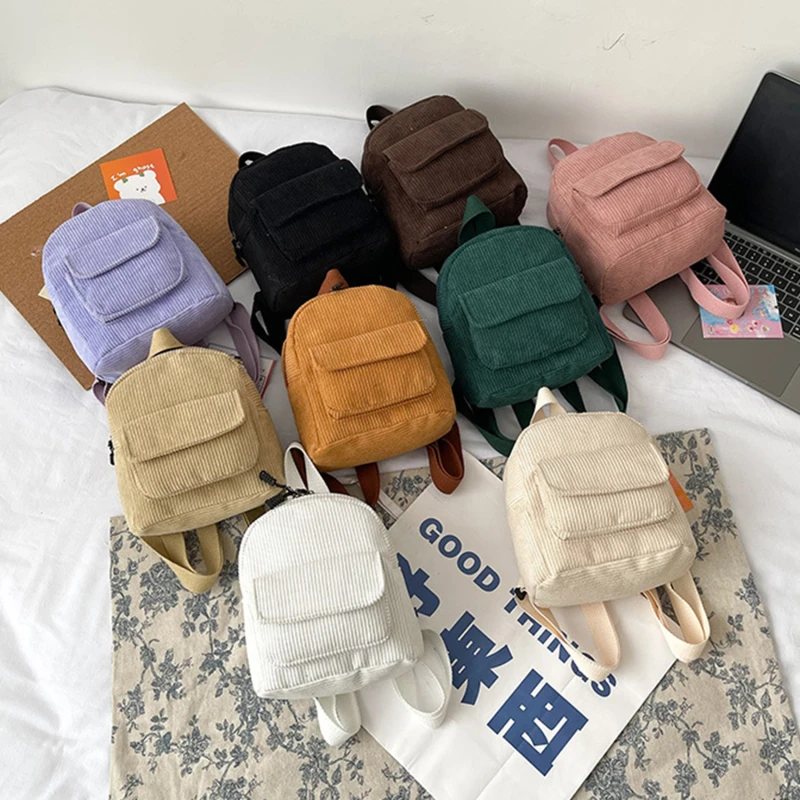 Mini Sac à Dos Solide en Velours Côtelé pour Femme, Petits Sacs Simples et Décontractés pour Livres d'Étudiants, Sacoches de Voyage, Nouvelle Mode